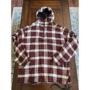 Vintage Casual Corner Plaid Hooded Quarter Zip Pullover Jacket Shacket Flannel L